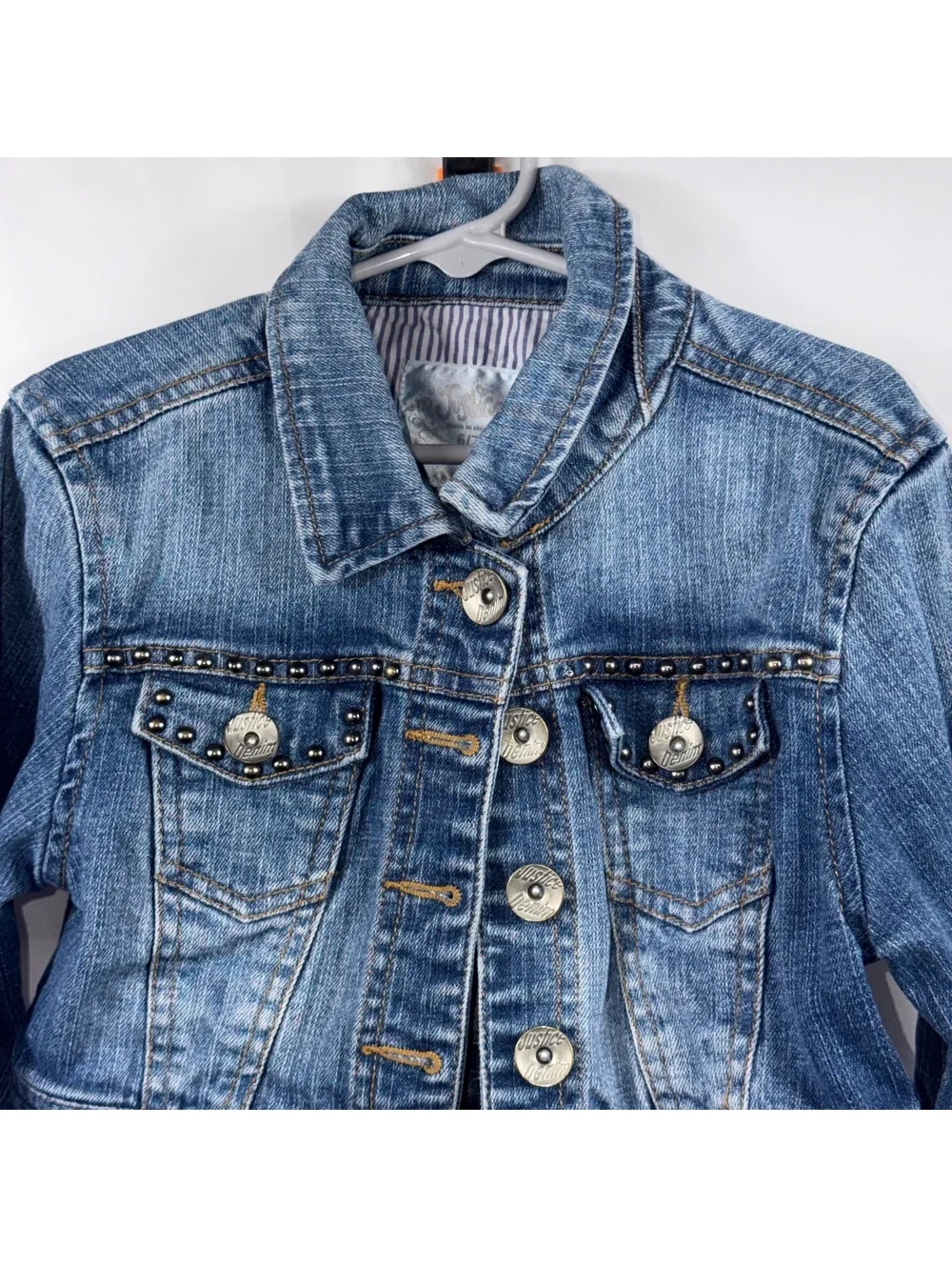 Justice Girls Size 6/7 Studded Cropped Denim Jacket